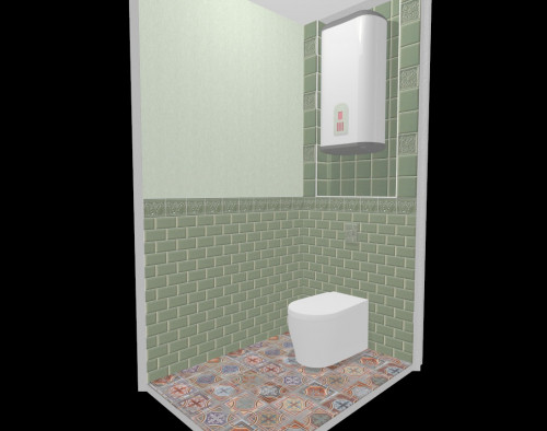 Туалет в винтажном стиле: зеленые стены и кельтские узоры на полу