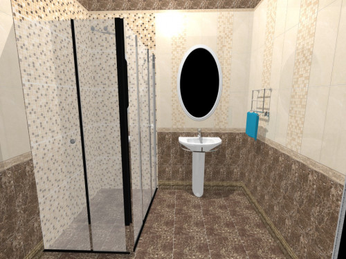 Теплый бежевый, шоколадный и мозаика в ванной комнате