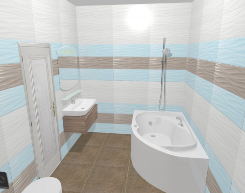 Коричневый, лазурный и белый цвета в ванной современного стиля