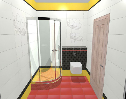 Красный, желтый и черный — яркий и стильный дизайн ванной комнаты
