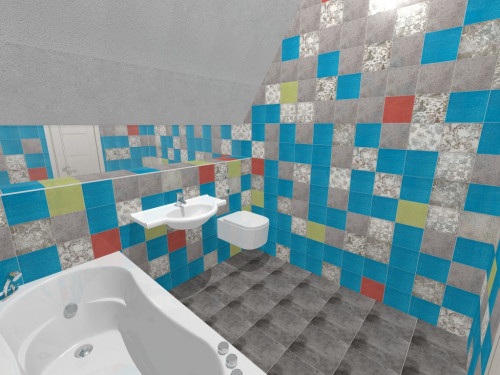 Яркий серо-голубой микс — современная версия стиля кантри в ванной