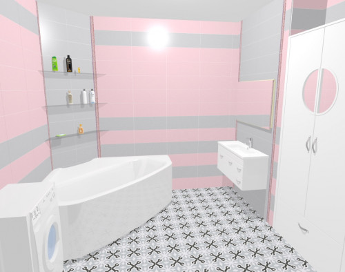 Розовый и серый — отличный вариант для ванной в современном стиле