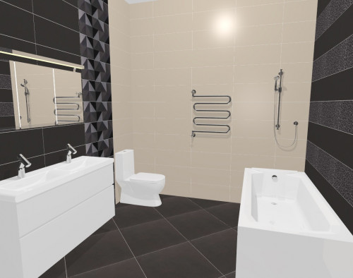 Геометрический стиль в интерьере ванной: бежевый и черный
