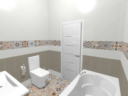 Стиль ар деко: сочный орнамент в серо-белом интерьере ванной