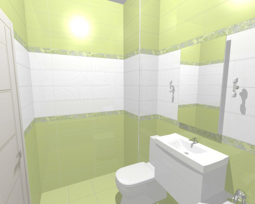 Зеленый и белый: светлая ванная в современном стиле