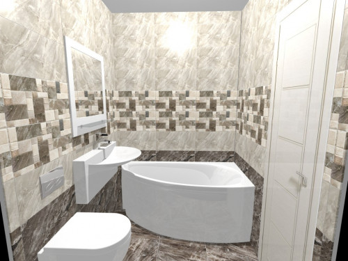Современный экостиль в ванной: кафель под мрамор в серых тонах