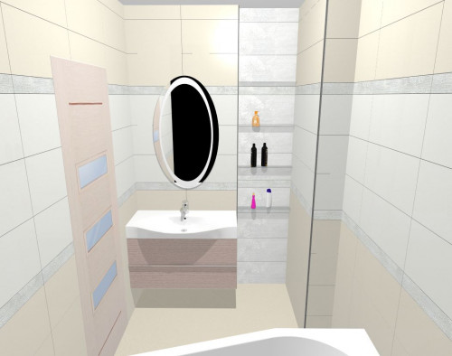 Элегантность: бежевый и белый кафель в ванной комнате