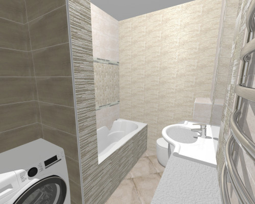 Бежево-коричневая ванная комната: мозаика и рисунок под дерево