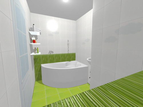 Позитивный интерьер ванной комнаты в бело-зеленых тонах