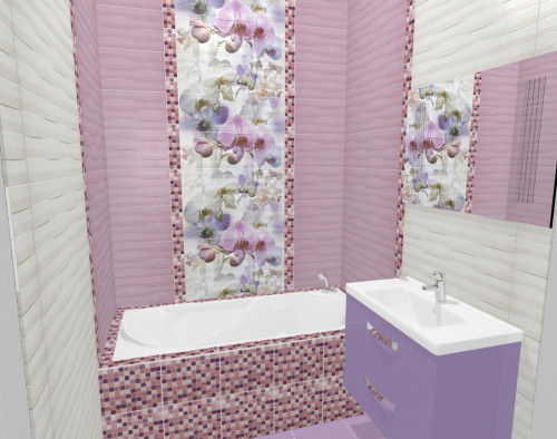 Розово-белый цветочный интерьер для ванной