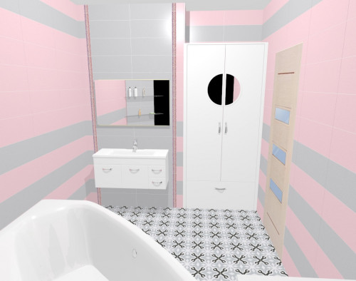 Розовый и серый — отличный вариант для ванной в современном стиле