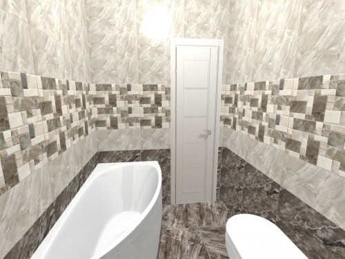 Современный экостиль в ванной: кафель под мрамор в серых тонах
