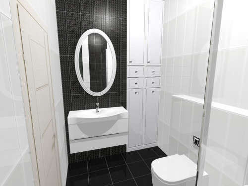 Стиль в чистом виде: черный и белый керамический кафель в ванной