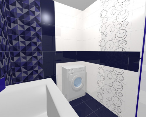 Ванная в футуристическом стиле: яркая сине-белая геометрия