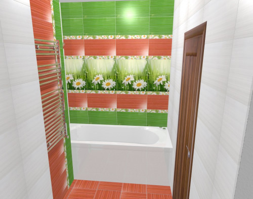 Яркая романтика в ванной комнате: красный, зеленый и ромашки