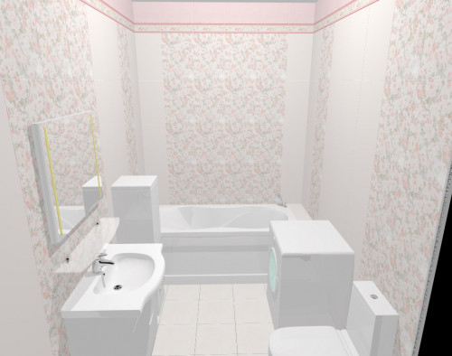 Бело-розовое цветочное кружево: ванная в стиле «прованс»