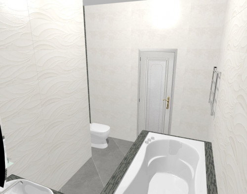 Черная мозаика и белая плитка в ванной в стиле хай-тек