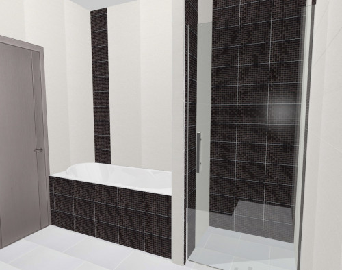 Черно-белый интерьер в узкой ванной комнате