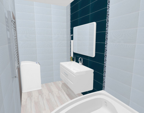 Элегантное трио в интерьере ванной: темно-синий, светло-серый и мозаика