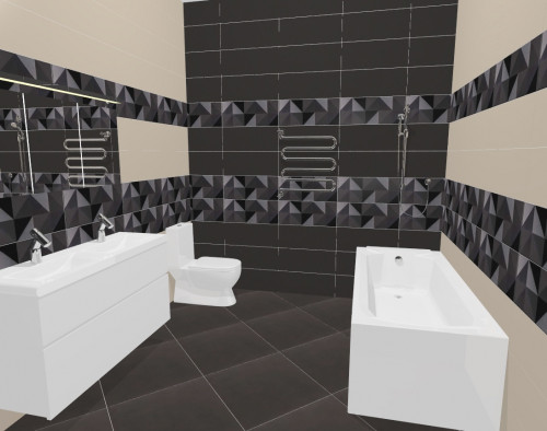Геометрический стиль в интерьере ванной: бежевый и черный
