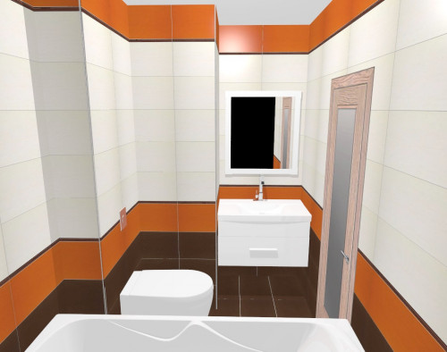 Санузел в современном стиле: белый, оранжевый и коричневый — эффектное трио