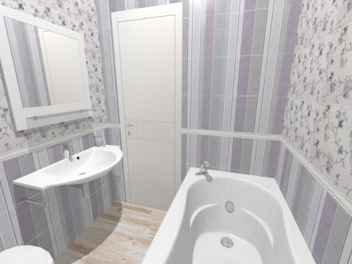 Современный «прованс» в ванной: бело-серо-лиловый + цветы и полоска