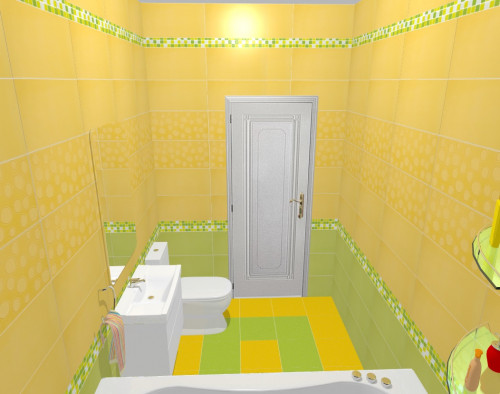 Яркая детская ванная комната: дуэт желтого и зеленого