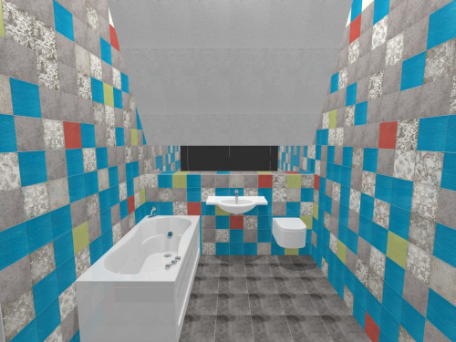 Яркий серо-голубой микс — современная версия стиля кантри в ванной