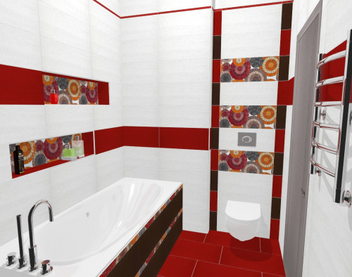 Все оттенки красного в оформлении ванной комнаты