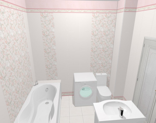 Бело-розовое цветочное кружево: ванная в стиле «прованс»