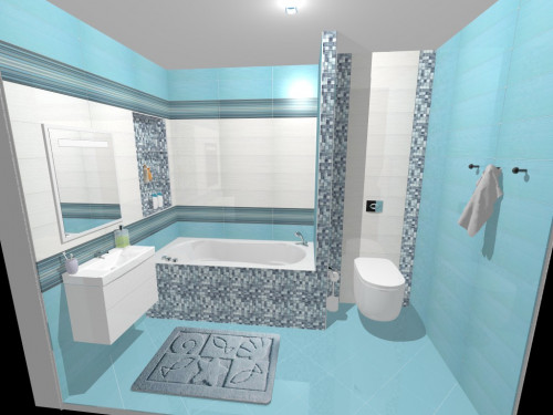 Бирюзовый и белый: ванная в современном стиле с мозаикой