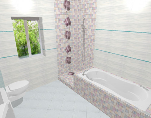 Бирюзовый, сиреневый и белый: ванная в современном стиле