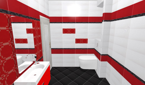 Дизайн интерьера ванной комнаты в красно-белых тонах