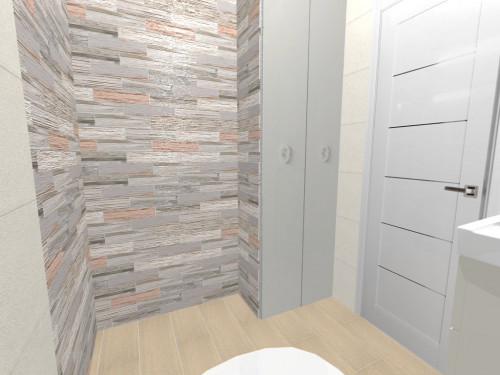 Имитация бетона и древесины в современном интерьере ванной: серый, белый и терракотовый