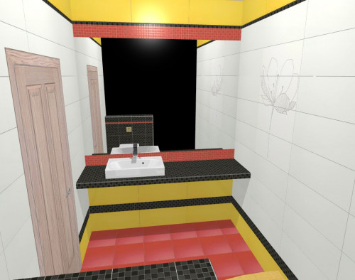Красный, желтый и черный — яркий и стильный дизайн ванной комнаты