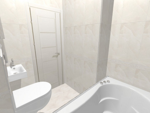 Кремовый цвет, узоры и полоска: неоклассика в уютной ванной