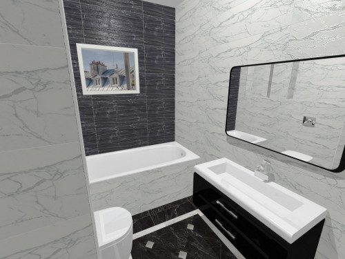 Серый , белый и черный: современный интерьер ванной комнаты