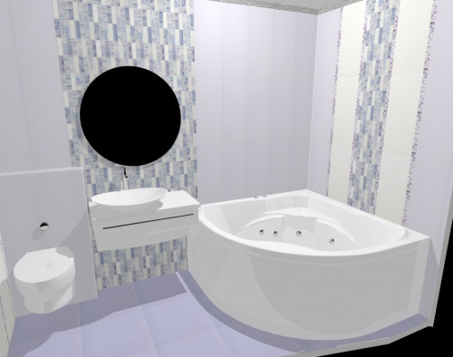 Светлая классика в ванной: белый, лавандовый и голубой