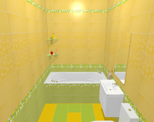 Яркая детская ванная комната: дуэт желтого и зеленого