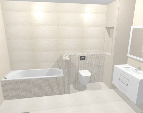 Бежевый тон с атласным сиянием: элегантный минимализм в ванной