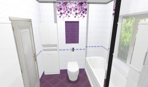 Дизайн ванной комнаты с цветочным панно