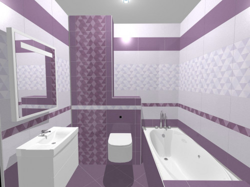 Геометрический стиль в ванной: серый и темно-сиреневый