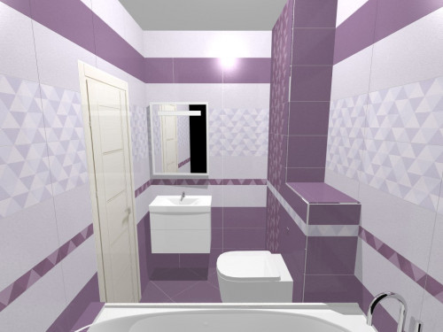 Геометрический стиль в ванной: серый и темно-сиреневый