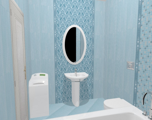 Голубая мозаика и ажурные узоры: ванная в стиле гламур