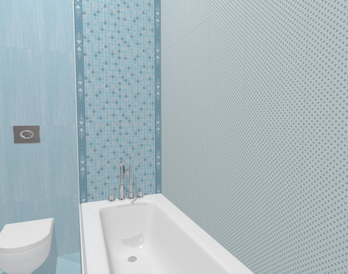 Голубая мозаика и ажурные узоры: ванная в стиле гламур