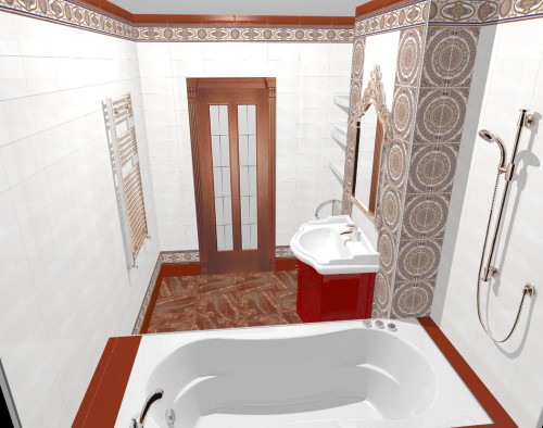 Красный и белый с восточным узором: роскошная ванная комната