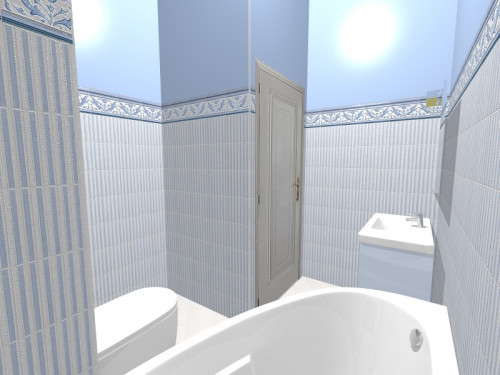 Ретро-стиль в ванной: серый и голубой, однотонный и в полосочку