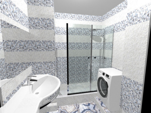 Синяя и белая мозаика в современном стиле интерьера ванной