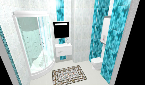 Современный дизайн ванной: белый и голубой