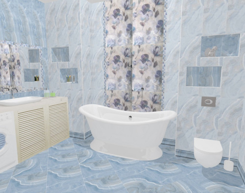 Стиль «прованс» в ванной комнате: голубой оникс и цветочный декор